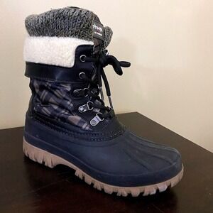 Storm by Cougar Womens Black Plaid Faux Fur Knit Cuff Winter Duck Boots Size 9